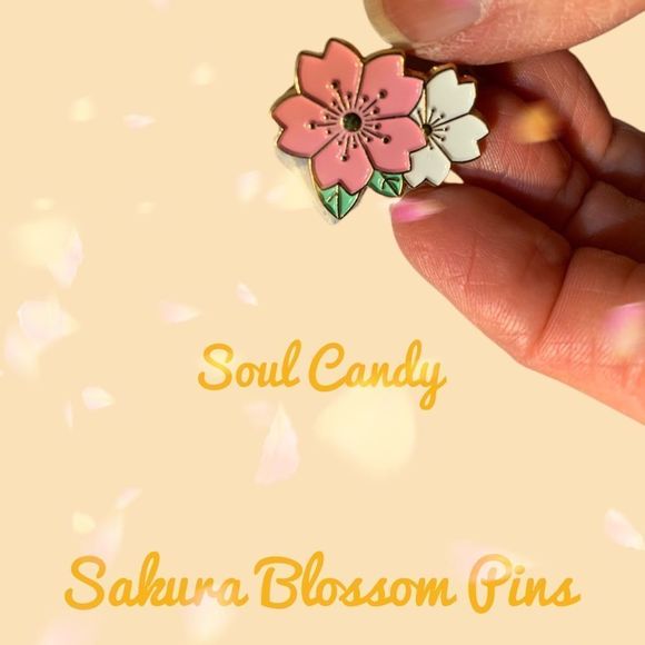 Pink & White Double Sakura Blossom Enameled Pin - Picture 1 of 5